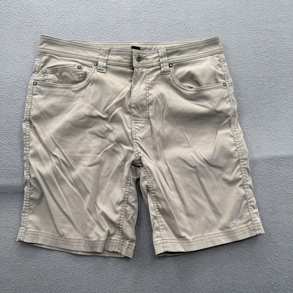 PrAna Shorts Mens 34 Beige Chino Stretch 9 Inseam 5 Pocket Casual Summer